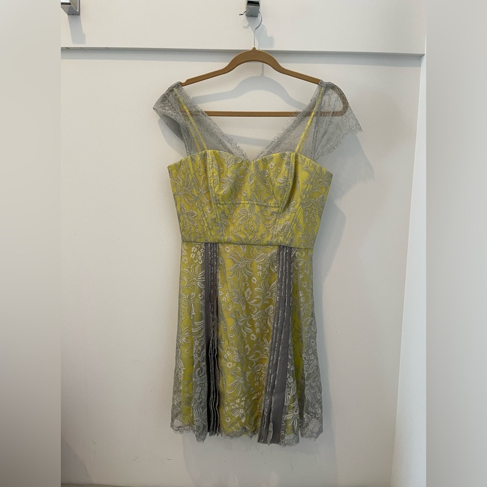 Bcbgmaxazaria grey laced citron color dress in size 6